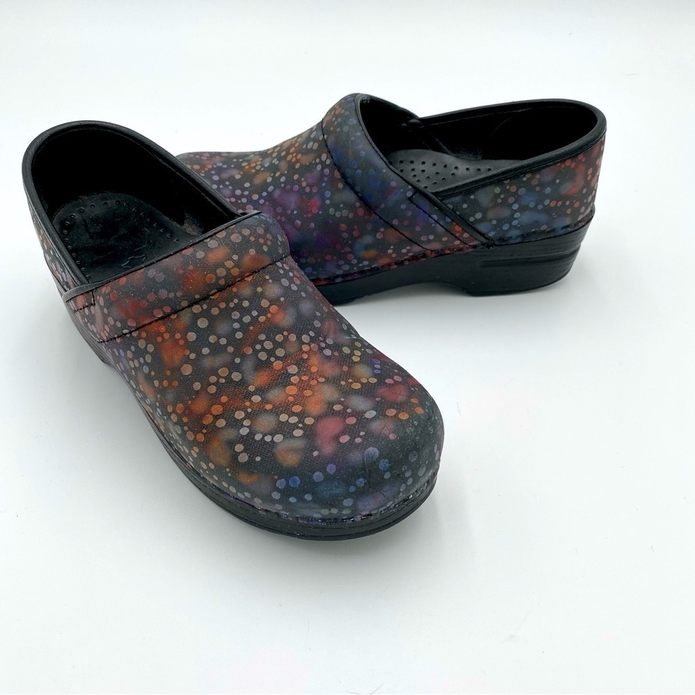 Dansko Leather Polka Dot Dewdrop‎ Slip On Comfort Clogs Work Shoes Size 6.5-7